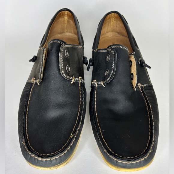 john varvatos star usa Boat Shoes Men Size 8M Black Leather Slip Ons Casual - Picture 13 of 16